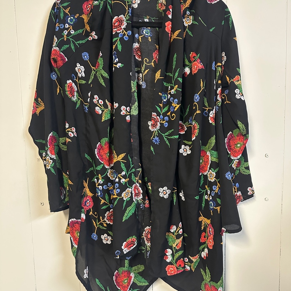 Lily White Black Kimono with Floral Accents